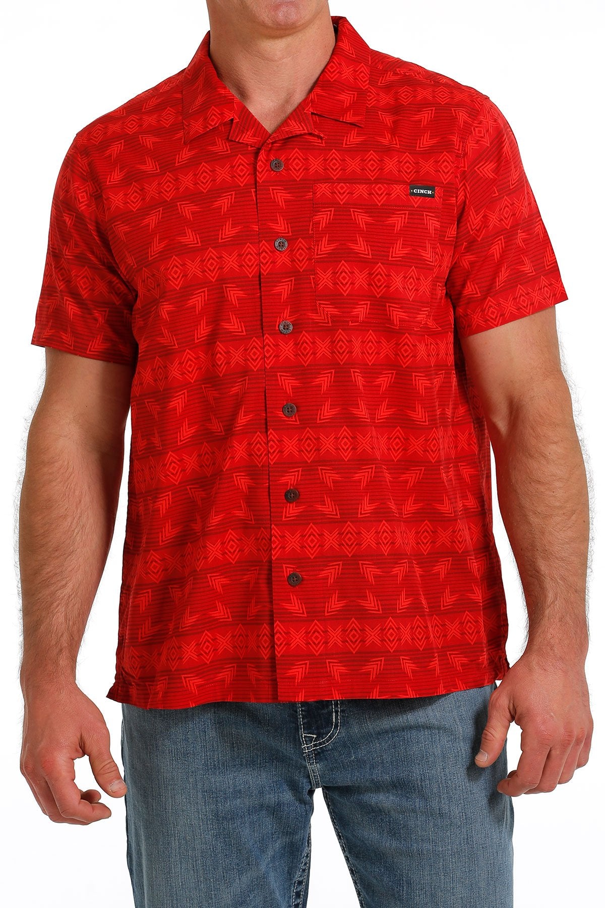 Cinch Men's Short Sleeve Shirt - Tribal Print Red