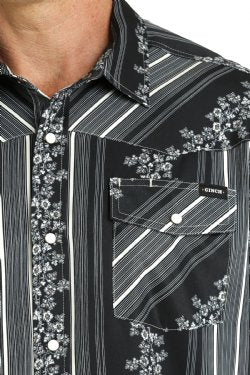 Cinch Men's Short Sleeve Camp Shirt Black Print