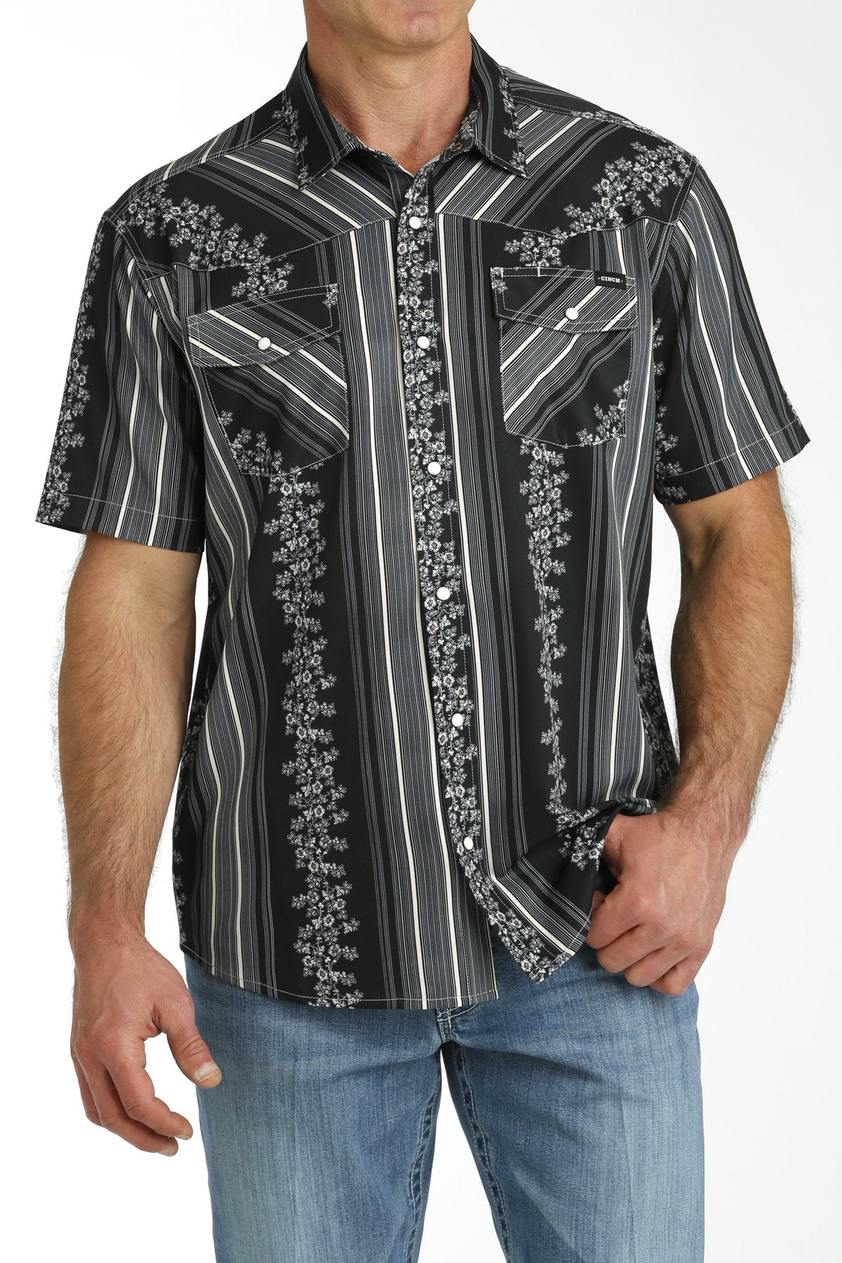 Cinch Men's Short Sleeve Camp Shirt Black Print