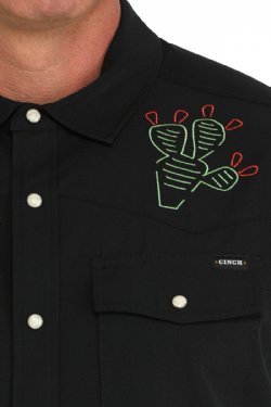 Cinch Men's Short Sleeve Arenaflex Cactus Camp Shirt - Black