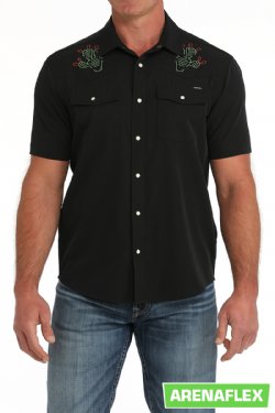 Cinch Men's Short Sleeve Arenaflex Cactus Camp Shirt - Black