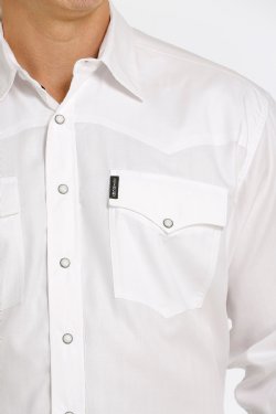 Cinch Men's Long Sleeve White Herringbone Pearl Snap Shirt