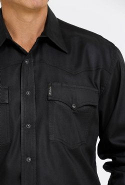 Cinch Men's Long Sleeve Black Herringbone Pearl Snap Shirt