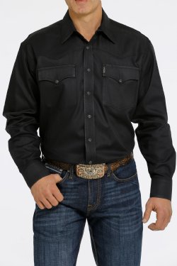 Cinch Men's Long Sleeve Black Herringbone Pearl Snap Shirt