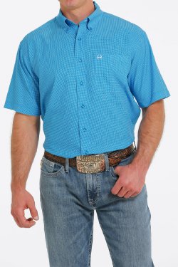 Cinch Men's Short Sleeve Shirt - Blue with White Dots