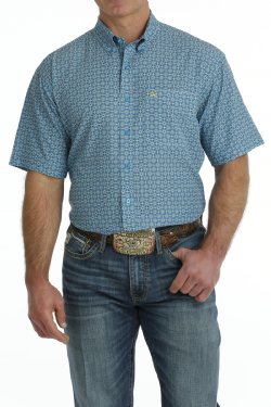 Cinch Men's Arenaflex Short Sleeve Shirt Geometric Print Blue