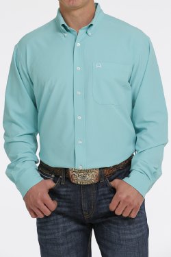 Cinch Men's Long Sleeve Shirt - Solid Turquoise