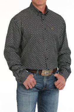 Cinch Men's Arenaflex Long Sleeve Medallion Print Button-Down Western Shirt - Navy