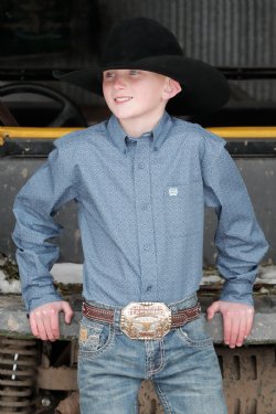 Cinch Boy's Long Sleeve Shirt - Blue Geometric Print