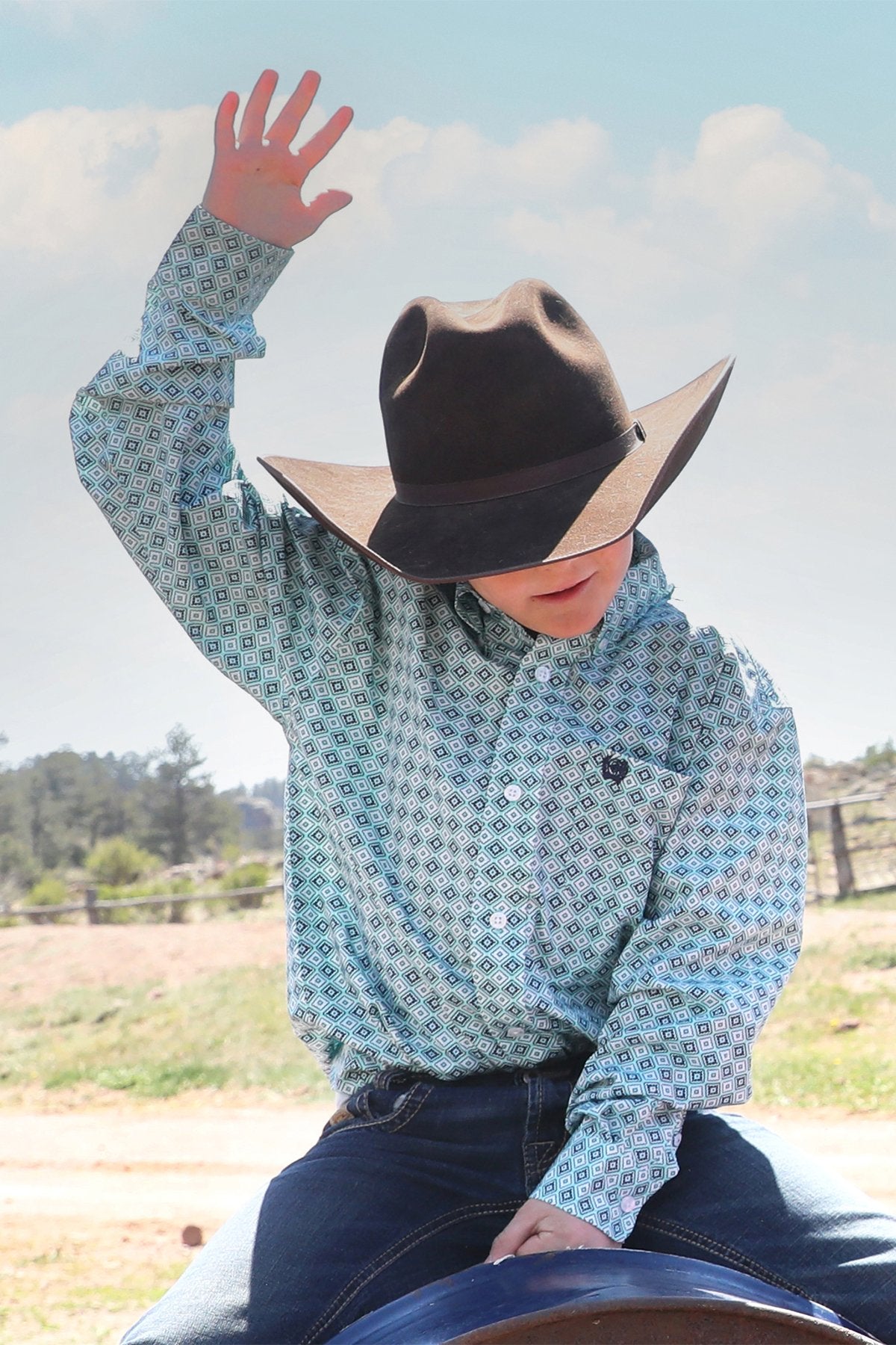 Cinch Boy's Geometric Print Button-Down Western Shirt - Turquoise