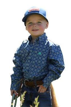 Cinch Boy's Geometric Print Button-Down Western Shirt - Royal Blue