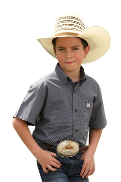 Cinch Boy's Short Sleeve Geometric Print Button-Down Shirt - Gray