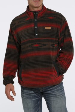 Cinch Men's Fleece Pullover - Brown & Red Aztec Print