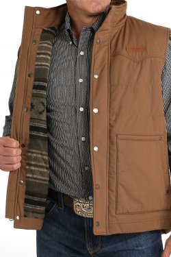 Cinch Men's Wax Coated Quilted Vest - Brown