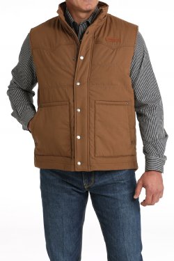 Cinch Men's Wax Coated Quilted Vest - Brown