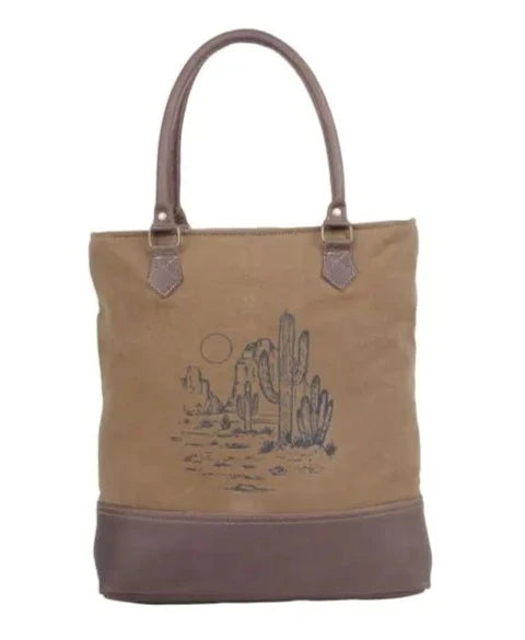 Myra Bags Composer Canvas Tote Bag with Cactus Desert Scene