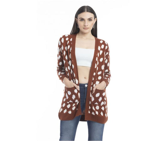 Nora Animal Print Cardigan in Russet