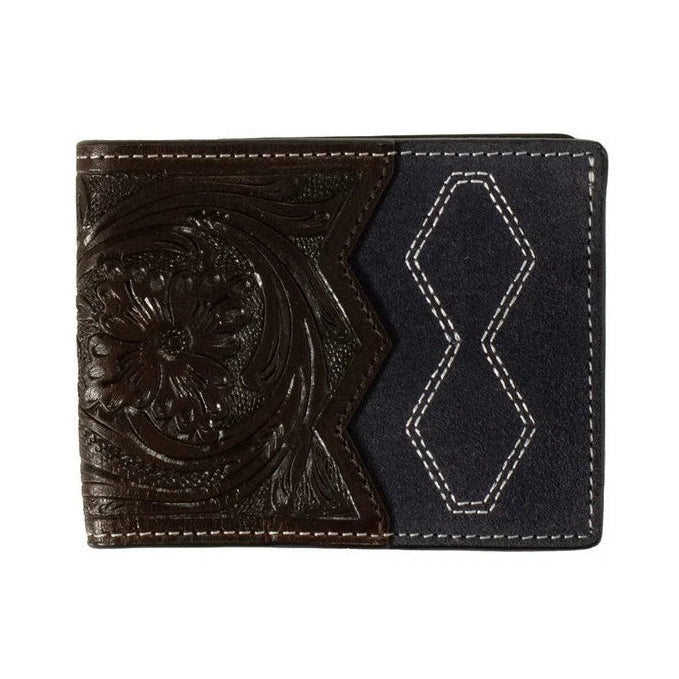 3D Western Wallet Men Bifold Floral Roughout Chocolate Navy