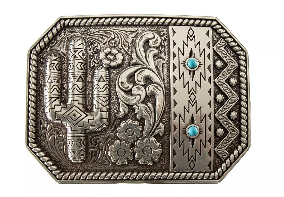 Blazin Roxx Floral And Cactus Engraving Antique Silver Buckle