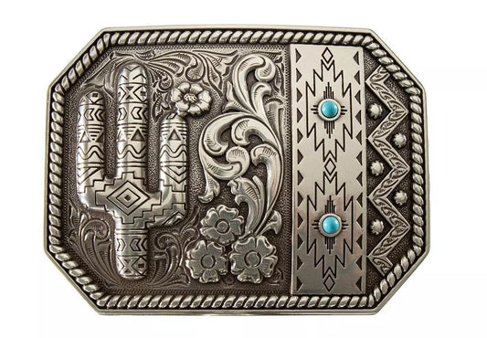 Blazin Roxx Floral And Cactus Engraving Antique Silver Buckle