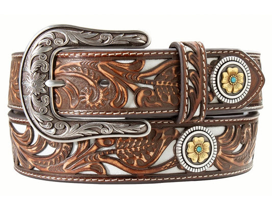 Nocona Western Belt Women's Leather Floral Underlay Brown