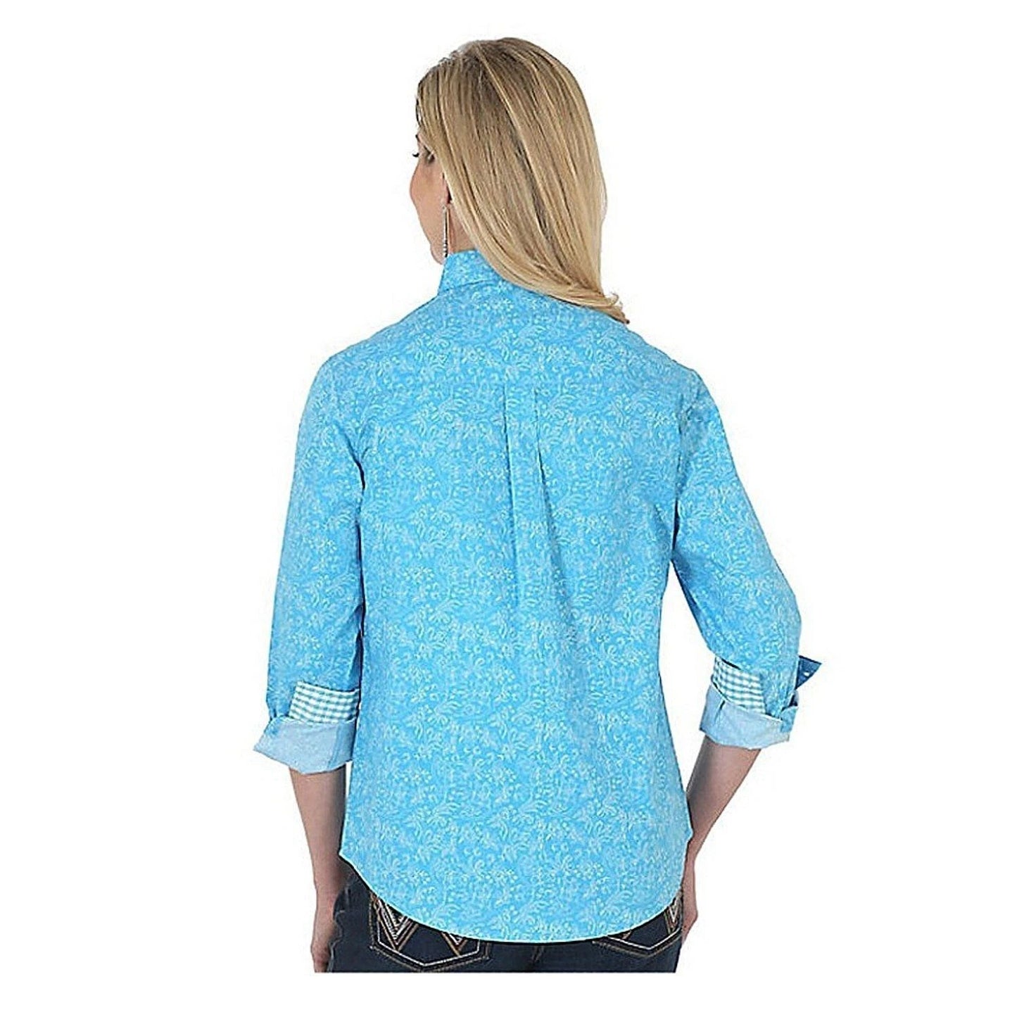 Wrangler Women's Long Sleeve George Strait for Her Turquoise Print Shirt