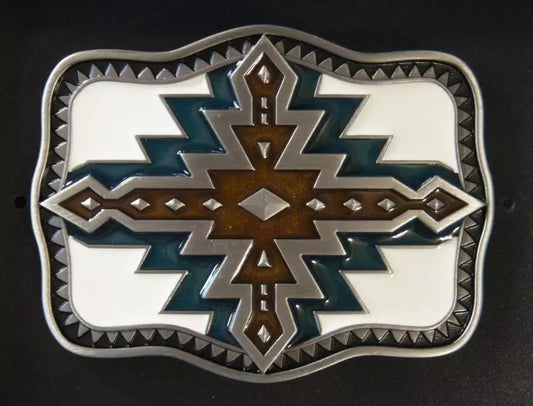 Nocona Navy & White Western Aztec Belt Buckle