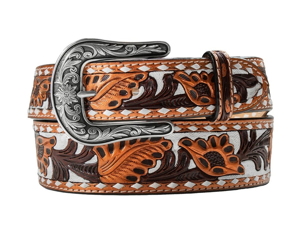 Nocona Western Belt Women's Hand Painted Flowers Copper