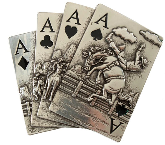 Blazin Roxx Western Buckle Engraved 4 Ace Cards Silver