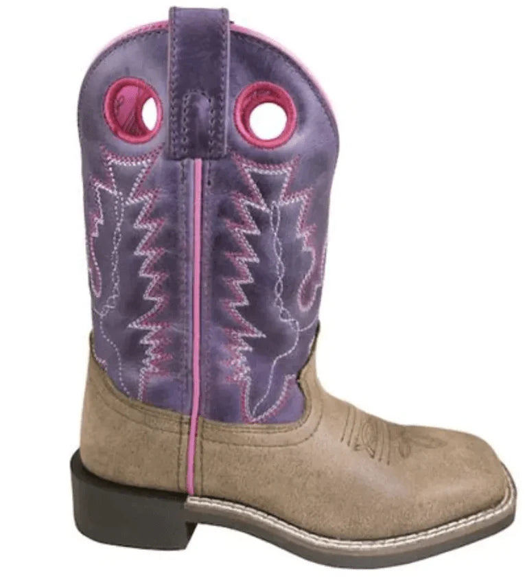 Smoky Mountain Boots Kids Tracie Brown Distress & Purple with Square Toe