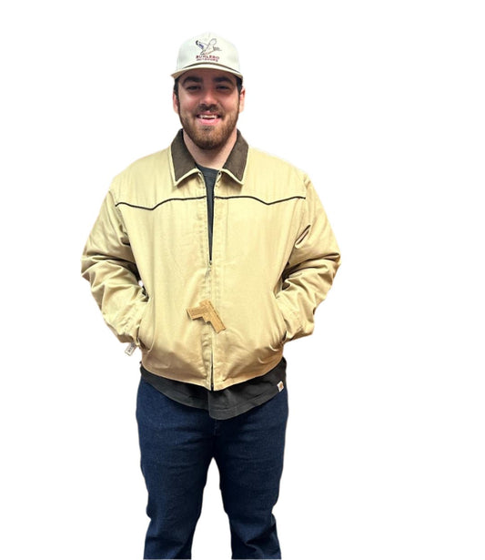 Cripple Creek Men's Tan Jacket with Brown Cordoroy Collar & Cord Piping Accent