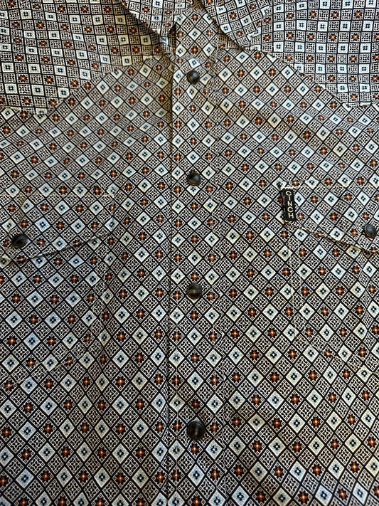 Cinch Men's Long Sleeve Western Shirt - Modern Fit Geometric Print Navy, Brown & White