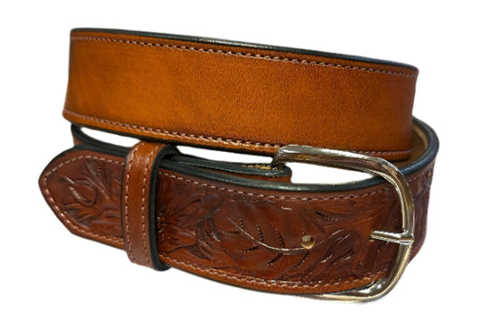 Visalia Tan Wild Rose Patterned Belt 1 1/2" with Name Plate