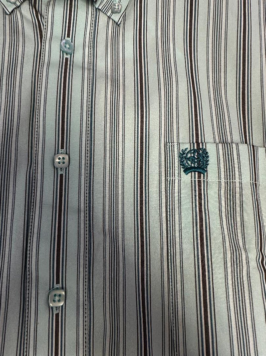 Cinch Men's Long Sleeve Western Shirt - Aqua, Brown & White Stripe