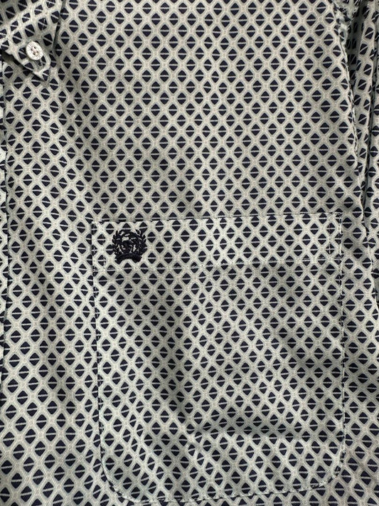 Cinch Men's Long Sleeve Shirt - Geometric Print Light Blue & Navy