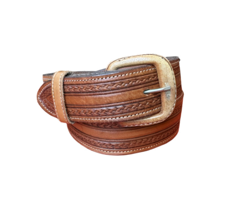 Vogt Tooled Basket Pattern on Edge Russet Straight Belt