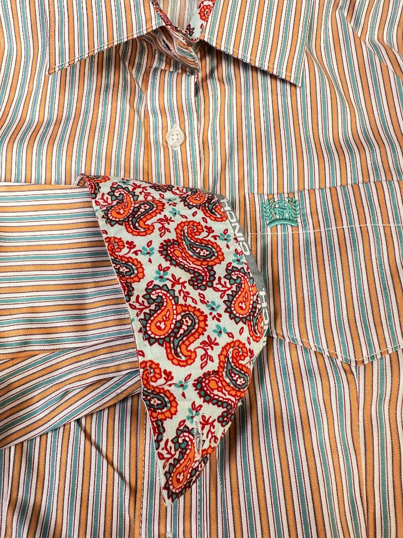 Cinch Women's Long Sleeve Shirt - Orange, Turquoise & White Stripe