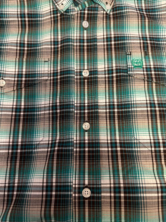 Cinch Men's Long Sleeve Western Shirt - Green, White & Brown Plaid