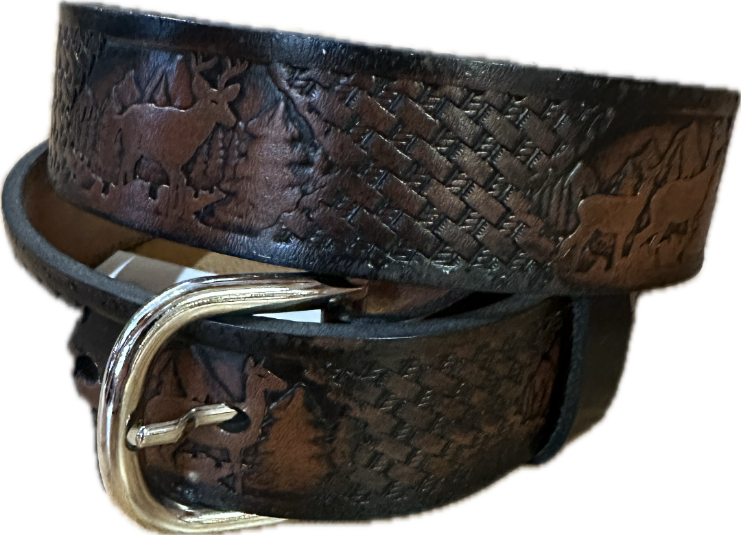 Stag Belts Kids Dark Brown Basket Weave with Deer