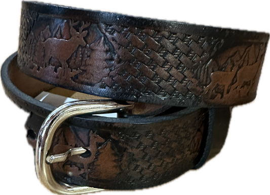 Stag Belts Kids Dark Brown Basket Weave with Deer