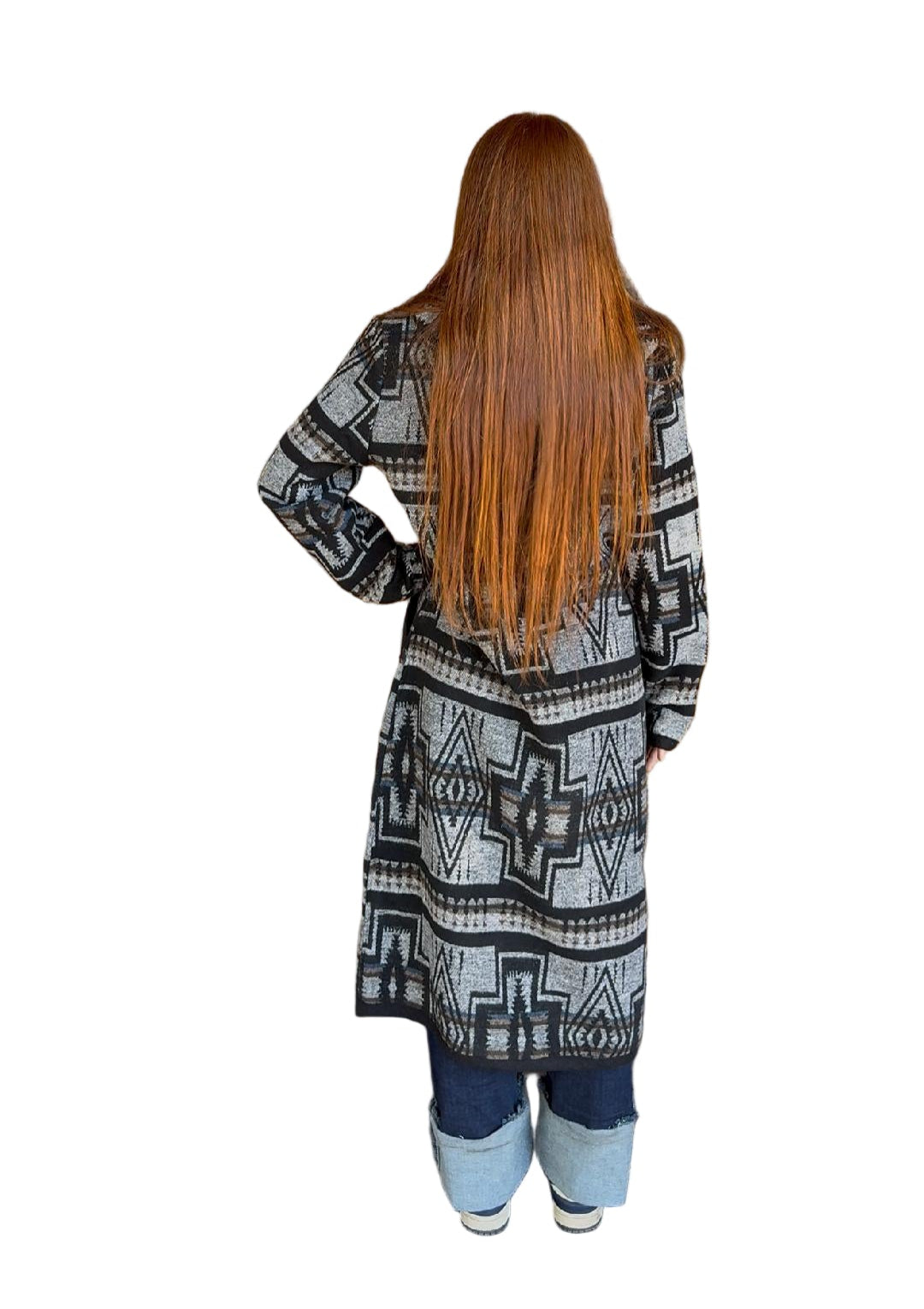 Cripple Creek Women's Button Front Navajo Blanket Duster with Hood