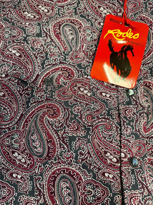 Rodeo Clothing Men's Short Sleeve Shirt - Burgundy & Grey Paisley