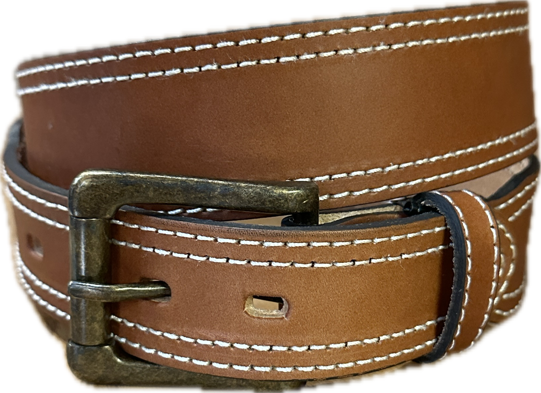 Stag Belts Tan Wide Double Stitch 1 5/8" Tapers to 1 3/8"