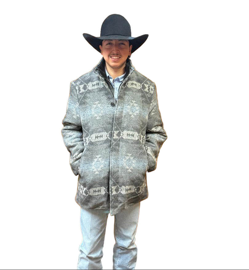 Cripple Creek Men's Navajo Blanket Zip And Button Front Coat with Knit Collar