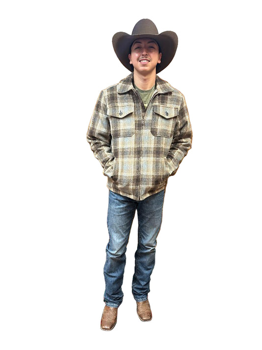 Cripple Creek Men's Zip Front Plaid Blanket Shirt Jacket with Faux Sherpa Lining