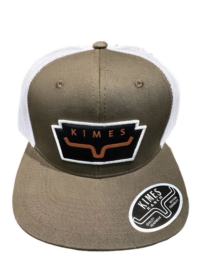 Kimes Ranch Ball Cap - Texola Army Olive and White with Kimes Logo Patch