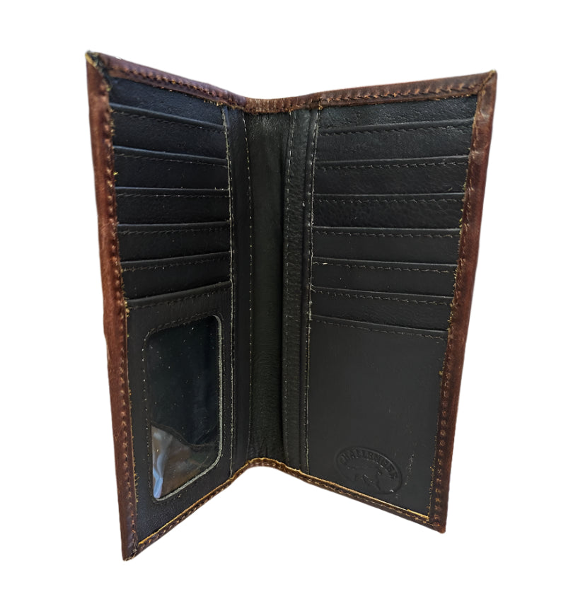 Challenger Western Brown Leather Rodeo Wallet with Tooling Detail in Corner
