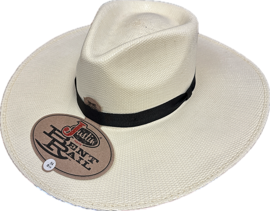 Justin Hats Bent Rail Straw Hat with Black Ribbon Hat Band