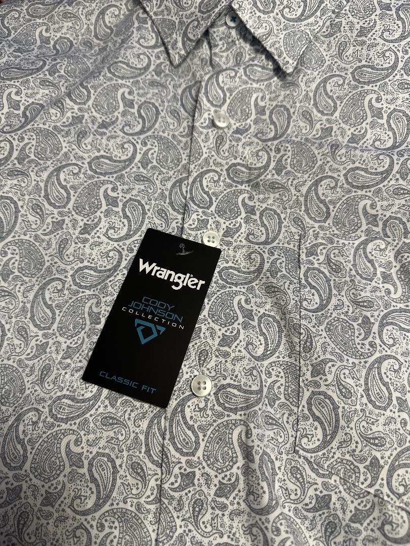 Wrangler Men's Classic Long Sleeve Cody Johnson Collection Gray and White Paisley
