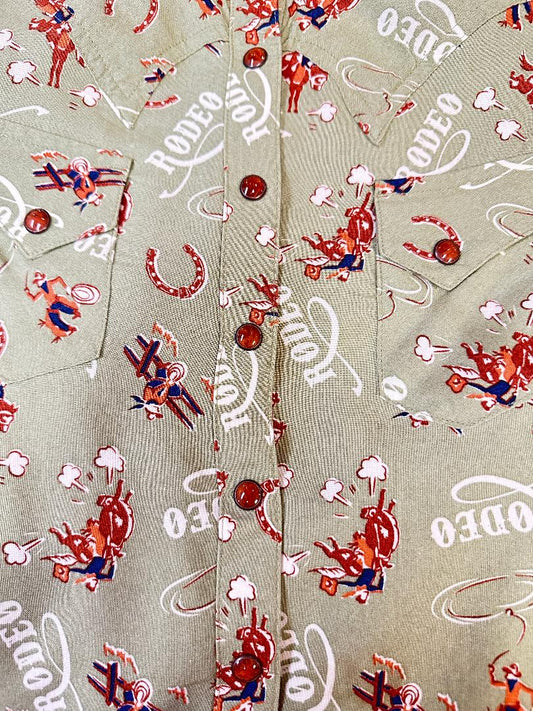 Cruel Denim Women's Long Sleeve Shirt - Green Rodeo Print with Snaps